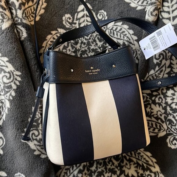 Kate Spade Marti Small Bucket Bag Even Stripe Blazer Blue - Picture 9 of 16